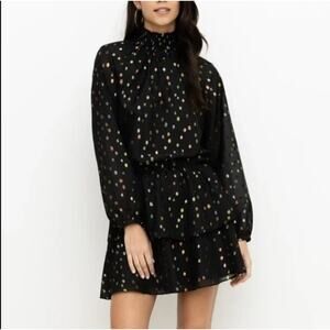 YUMI KIM Black Gold Hot Spot Class Act Mini Party Dress Long Sleeve Size XS